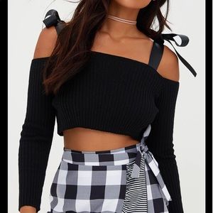 off shoulder black crop top